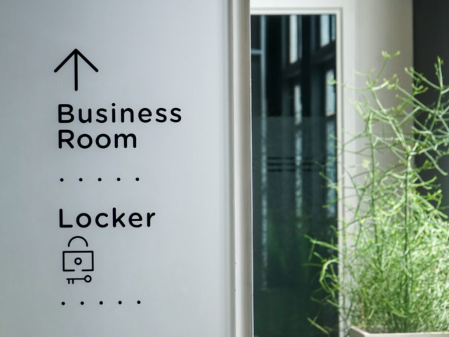 modern cozy business room locker room signage